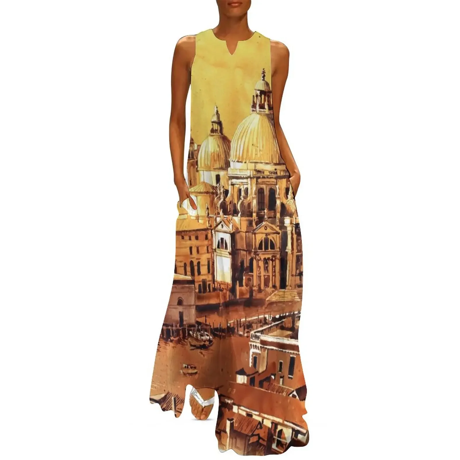 

Basilica di Santa Maria in Venice, Italy. Watercolor painting of Venice Long Dress Clothing female long dresses for women Dress