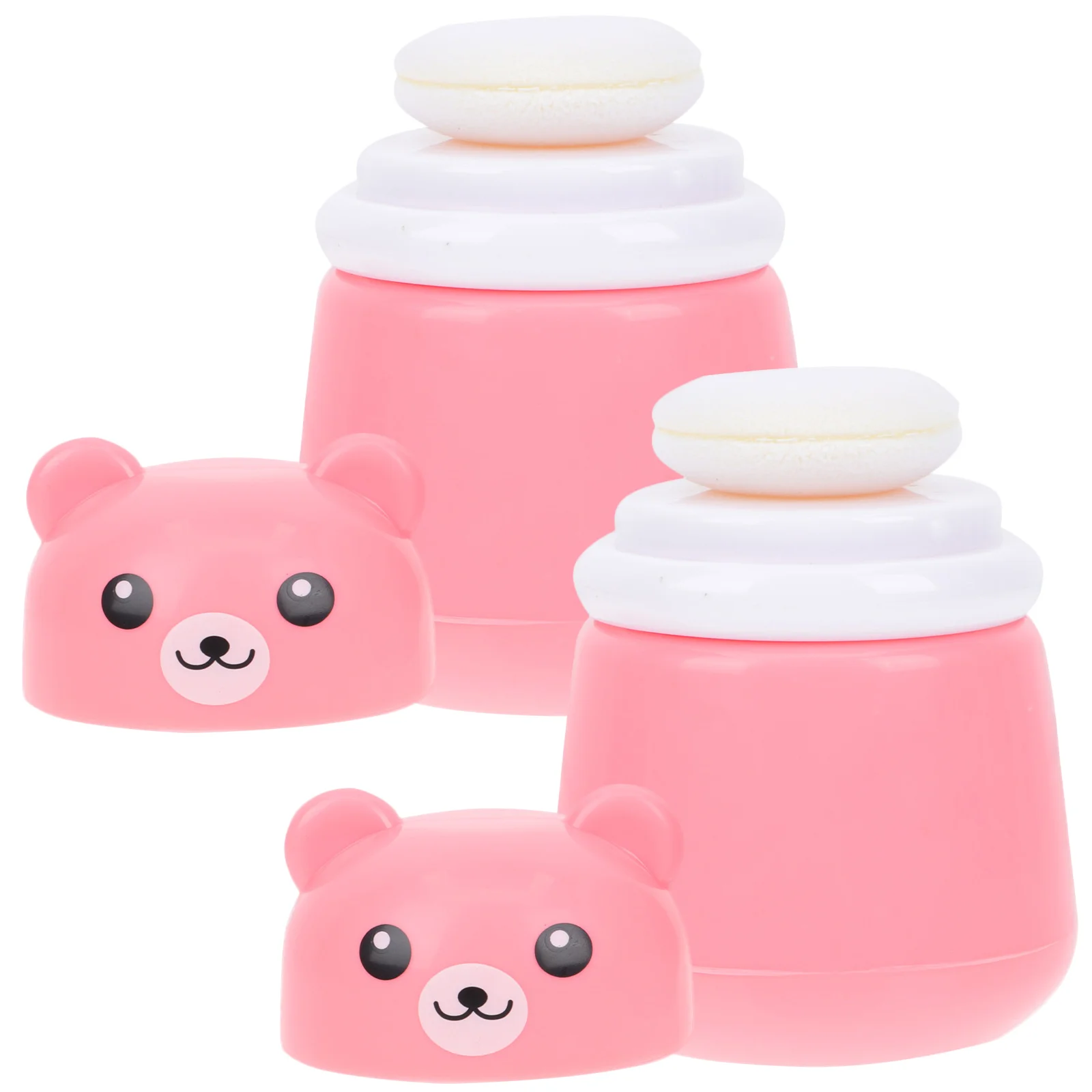 2 Pcs Bear Powder Puff Box Container Loose Containers Storage Bottle Travel Talcum Dispenser