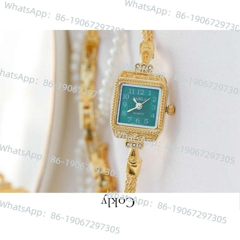 

Легкие роскошные квадратные кварцевые женские часы-браслет в стиле ретро, компактные, позолоченные, водонепроницаемые