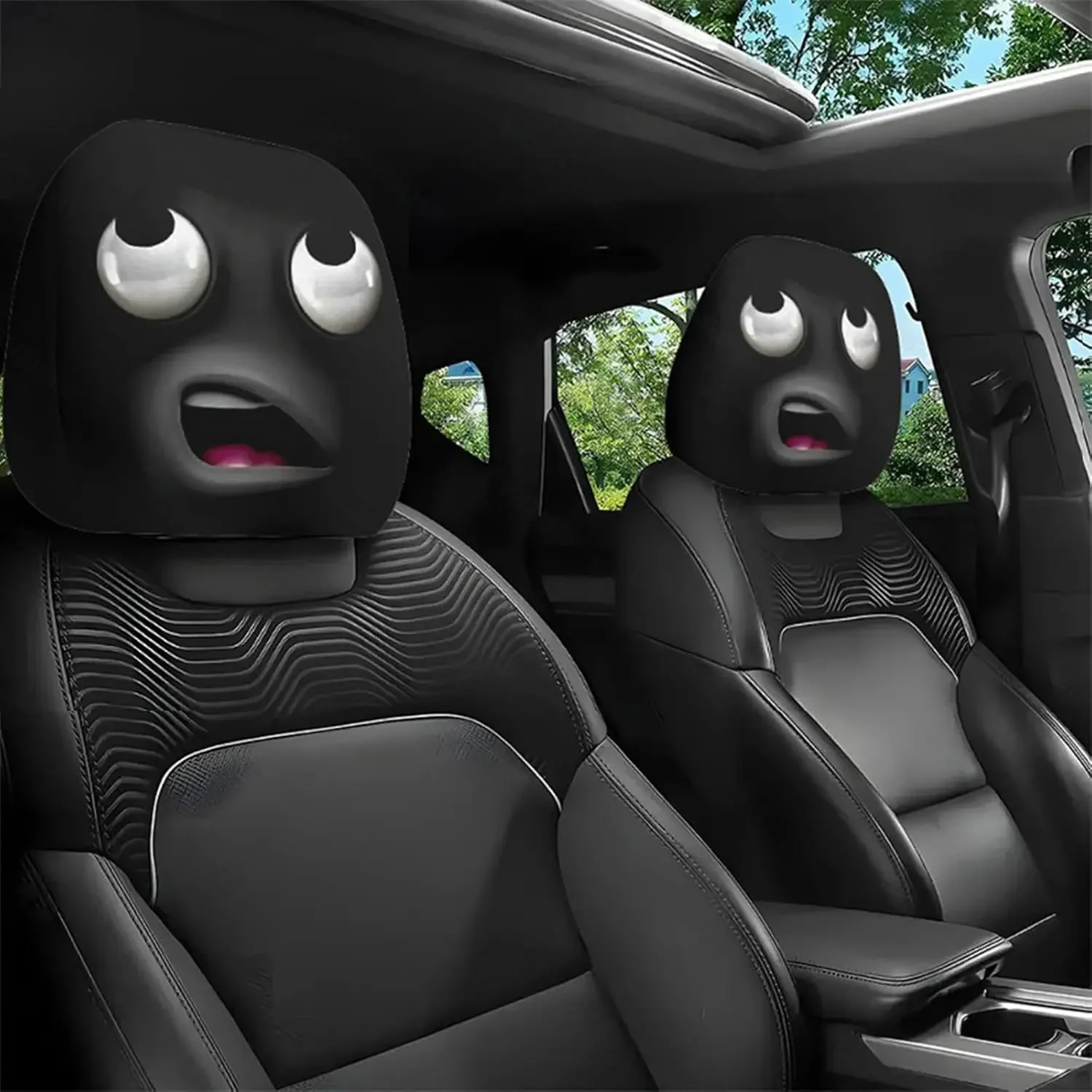 2PC Exaggerated Funny Car Headrest Covers Set, Cartoon Face Expression Auto Seat Protectors, Cool Novelty Car Decor Accessories