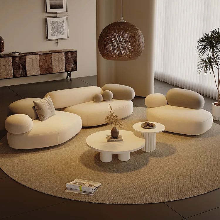 Cream Pebble Sectional Sofa Set Creative Living Room Fabric Square for Beauty Salon Reception