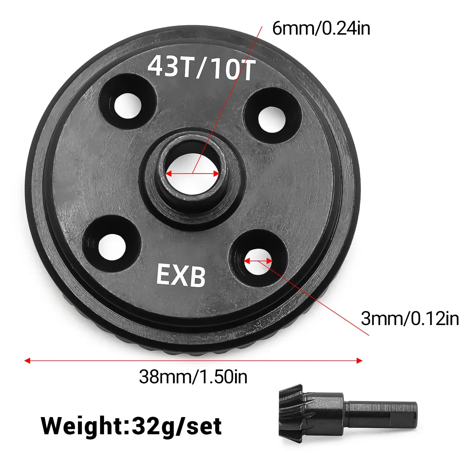 

43T Differential Gear 10T Large Bevel Gear W217 for ARRMA 1/7 MOJAVE 1/8 KRATON EXB ARA310980 Metal Upgrade Parts Kit RC Car