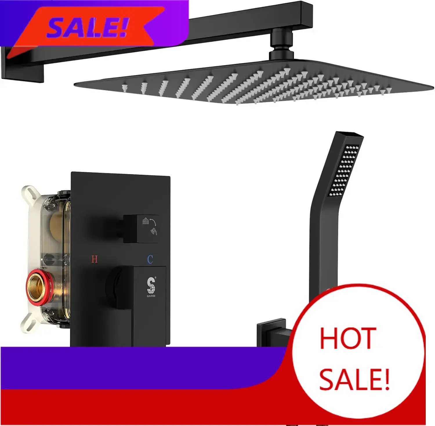 

BestsellerBestseller12 Inches Matte Black Shower System 12 Inch Brass Bathroom Luxury Rain Mixer Shower Combo Set Wall Mounted R