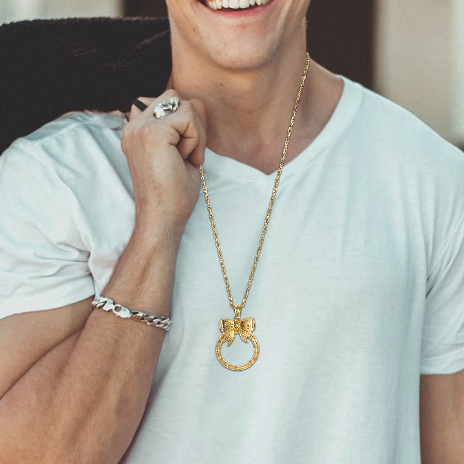 

Metal Necklace Magnifier Portable Elderly Reading Glasses Hanging Jewelry LED Lamp High Grade Zinc Alloy Glass Lens for Books