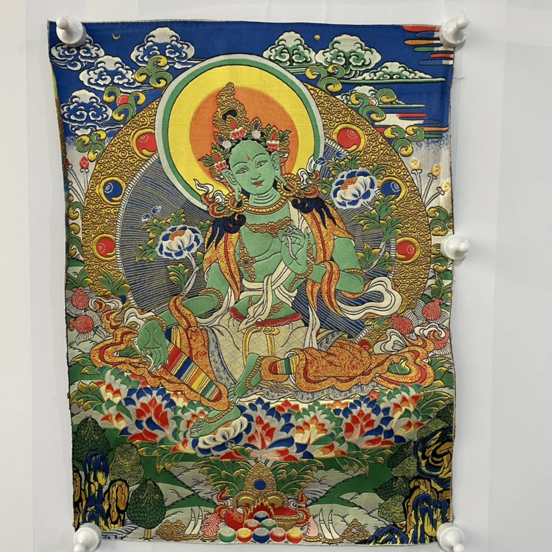 Precision embroidery Tara Thangka of Tibetan cloth in Tibet, China