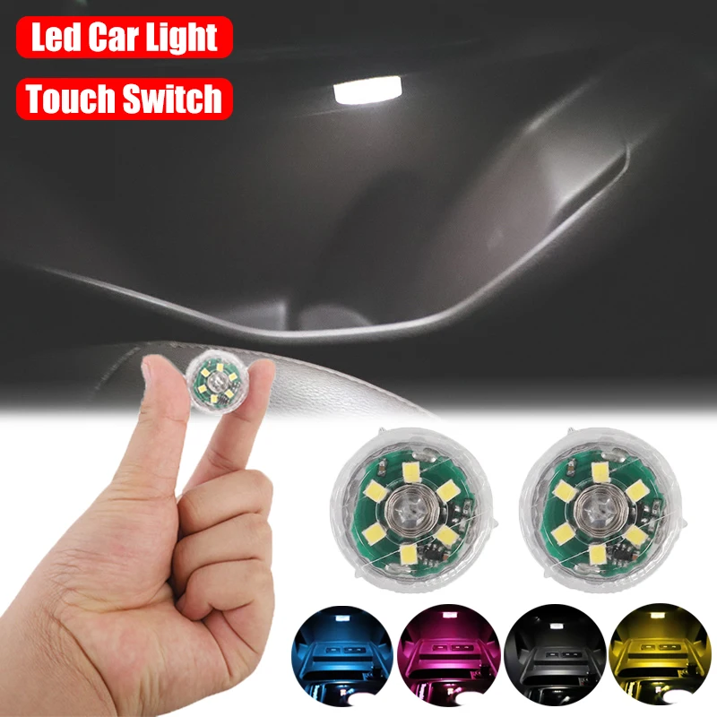 Mini Car LED Touch Switch Light Auto Wireless Ambient Lamp Portable Night Reading Light Car Roof Bulb Car Interior Light 1/2Pcs