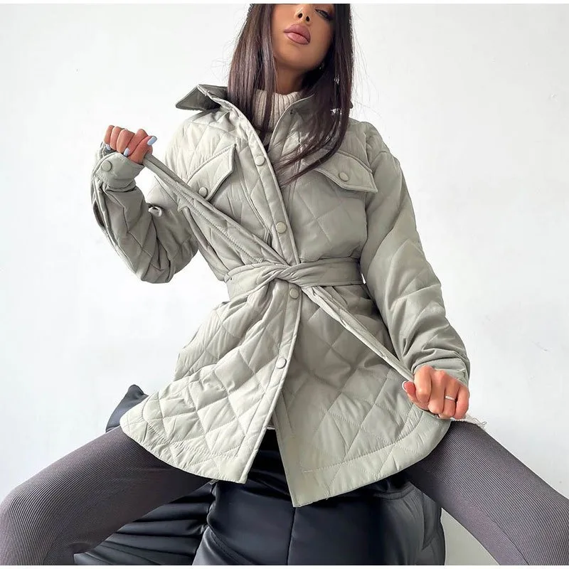 Women 2023 Belt Single Breasted Parkas Ladies Coat Loose Vintage Thick Winter Jacket куртка женская парки Fashion Long Women\'s P