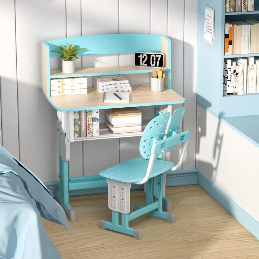 2-Piece Kids Desk Chair Set – Adjustable Height Learning Table with Drawer, Book Stand, Cup Holder & Hooks for Children