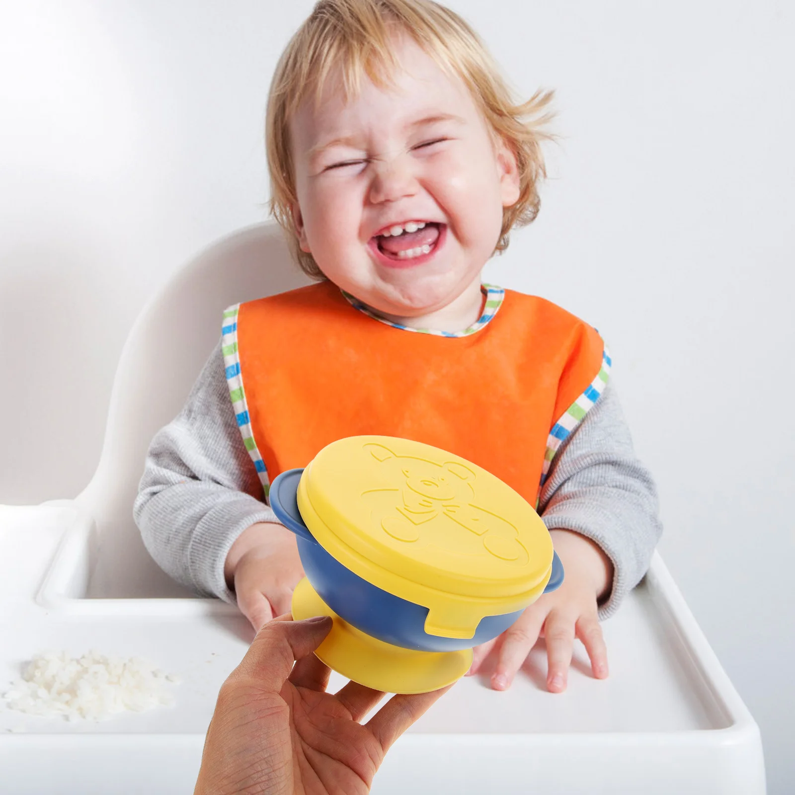 

3pcs Portable Baby Feeding Bowl with Lid Silicone Suction Cup Bowls Infant Tableware (Pink+Yellow+Blue)