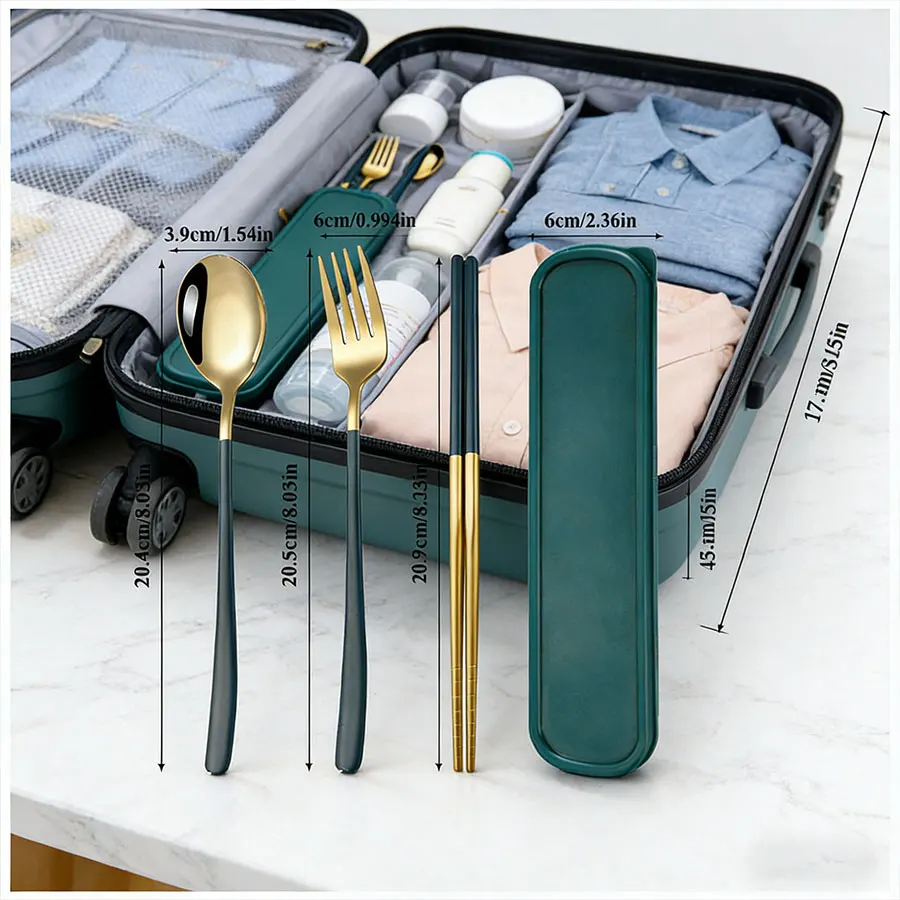 3-Piece Green & Gold Luxury Flatware Set - Stainless Steel Silverware for Home Kitchen Hotel Restaurant - Image 3
