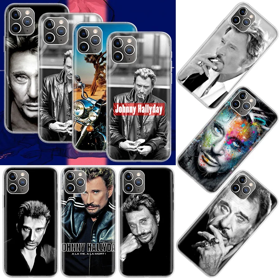 Johnny Hallyday Music custodia per telefono nera per Apple Iphone 12 Mini 14 13 15 Pro Max 11 X XS XR 16 Plus Funda Cover Shell C