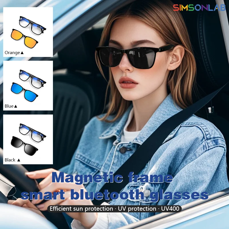 

New Magnetic Smart Glasses Camera 2025 Blue Light Lenses Polarizing Sunglasses 2in1 Voice Assistant Bluetooth Calls For Men Gift