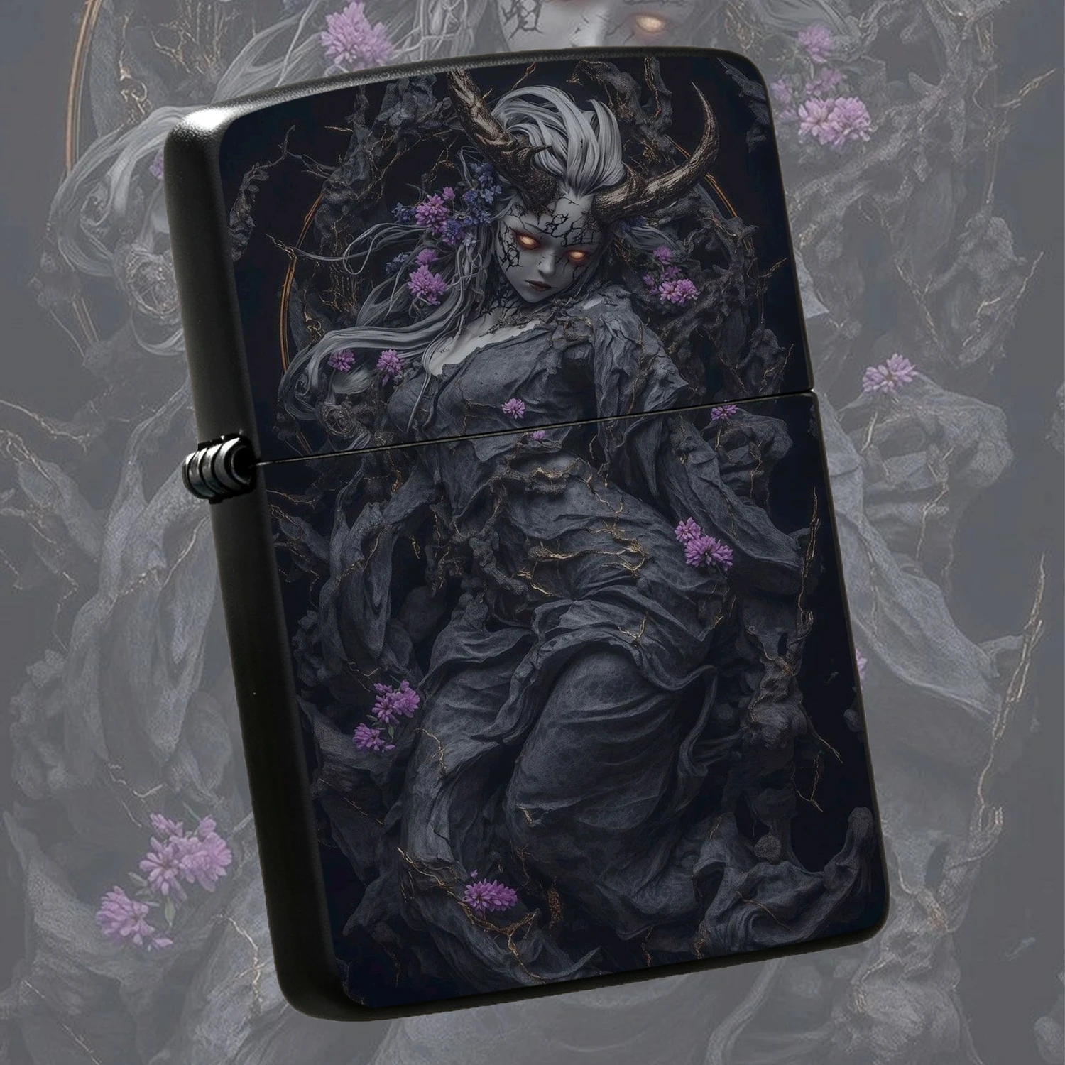 Gothic Dark Demoness Pattern Print, Exquisite Kintsugi Cracked Art Design, Unique Aesthetic Collectible Pocket, Creative Stylish Gift For Boyfriend Men, Portable Durable Outdoor Windproof Decorative For Daily Use Birthday Festival Present A