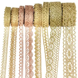 5/10yard Gold/silver Lace Trim Ribbon Roll Glitter Crocheted 7-24mm Ribbons Webbing Decor DIY Craft Gift Packing Sewing Supplies