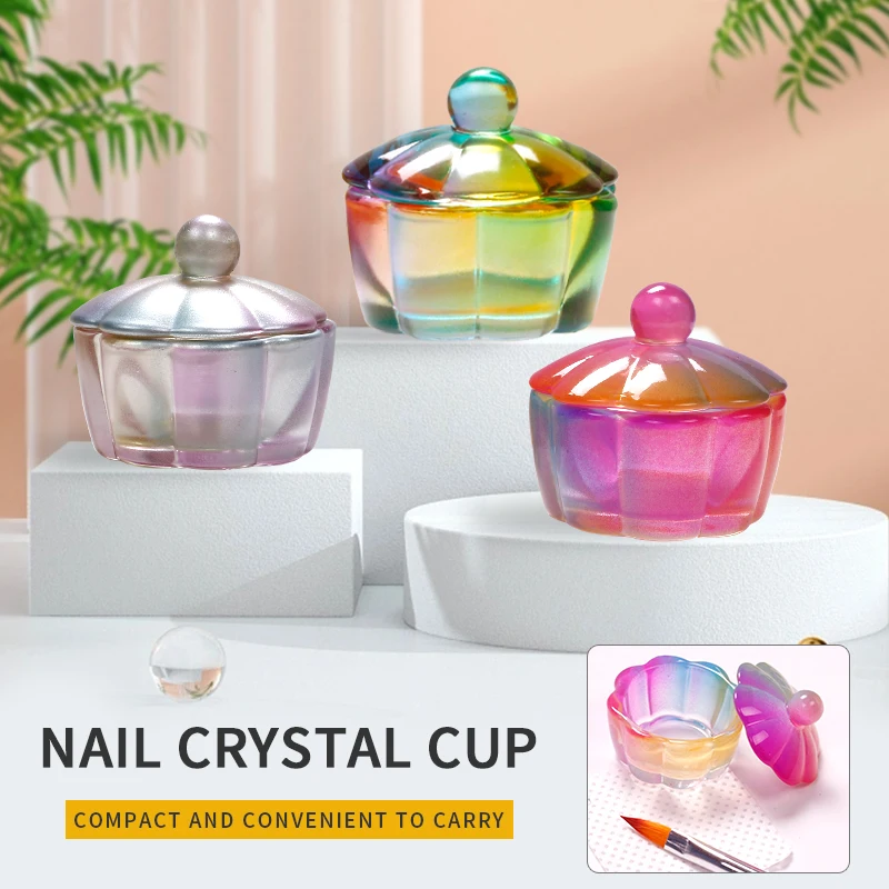 1pcs Nail Crystal Glass Dappen Dish Acrylic Powder Liquid Holder Container Round Shape Nail Lid Cup Bowl Manicure Accessories