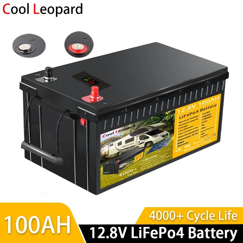 LiFePO4 12.8V 100Ah Lithium Iron Phosphate Battery Solar System Built-in BMS Large Capacity Upgrade Outdoor Power Cells