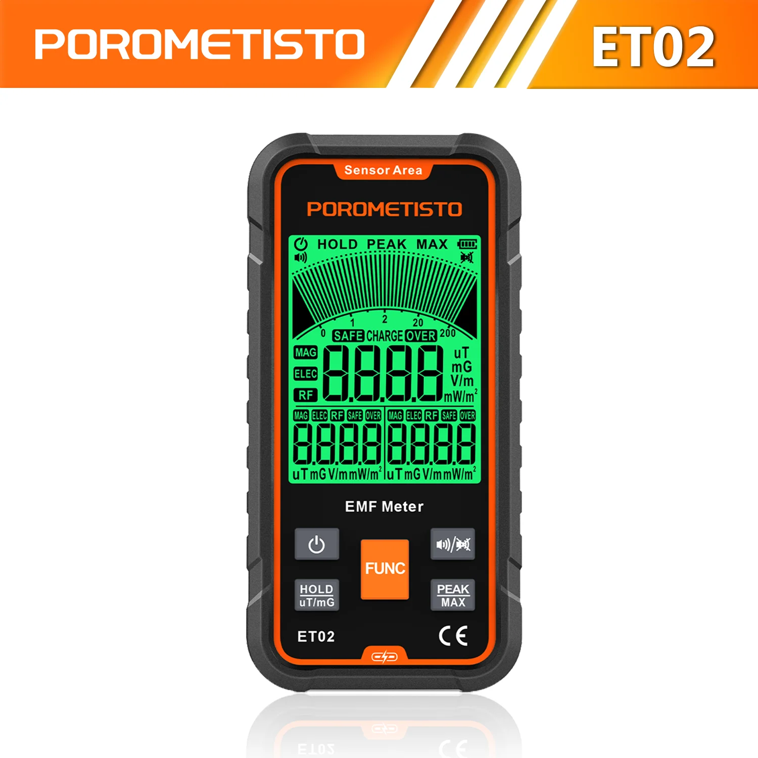 

POROMETISTO ET02 Electromagnetic Radiation Tester Multi-Field EMF Meter Handheld EF/MF/RF Radiation Radio Frequency Detector