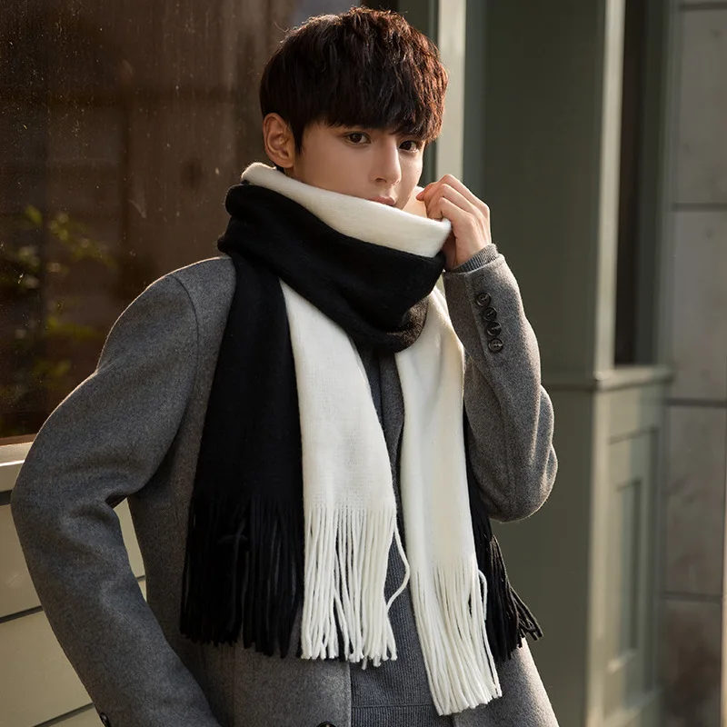 Men Scarf Cashmere-like Winter Autumn Warm Soft Tassel Long Wraps Male Women Classic Business Couple PashminaThick Muffler Teen