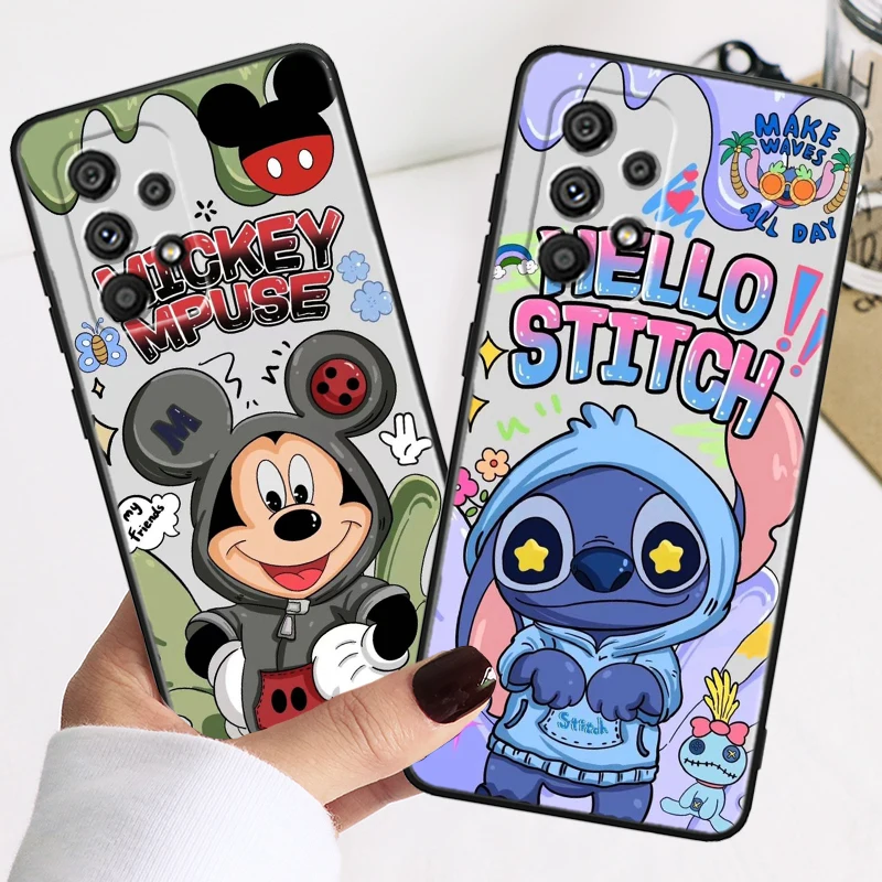 Disney Stitch Mickey Cute For Samsung Galaxy A73 A72 A54 A53 A52S A34 A33 A32 A24 A23 A22 A15 A14 A13 A03S A02S Black Phone Case