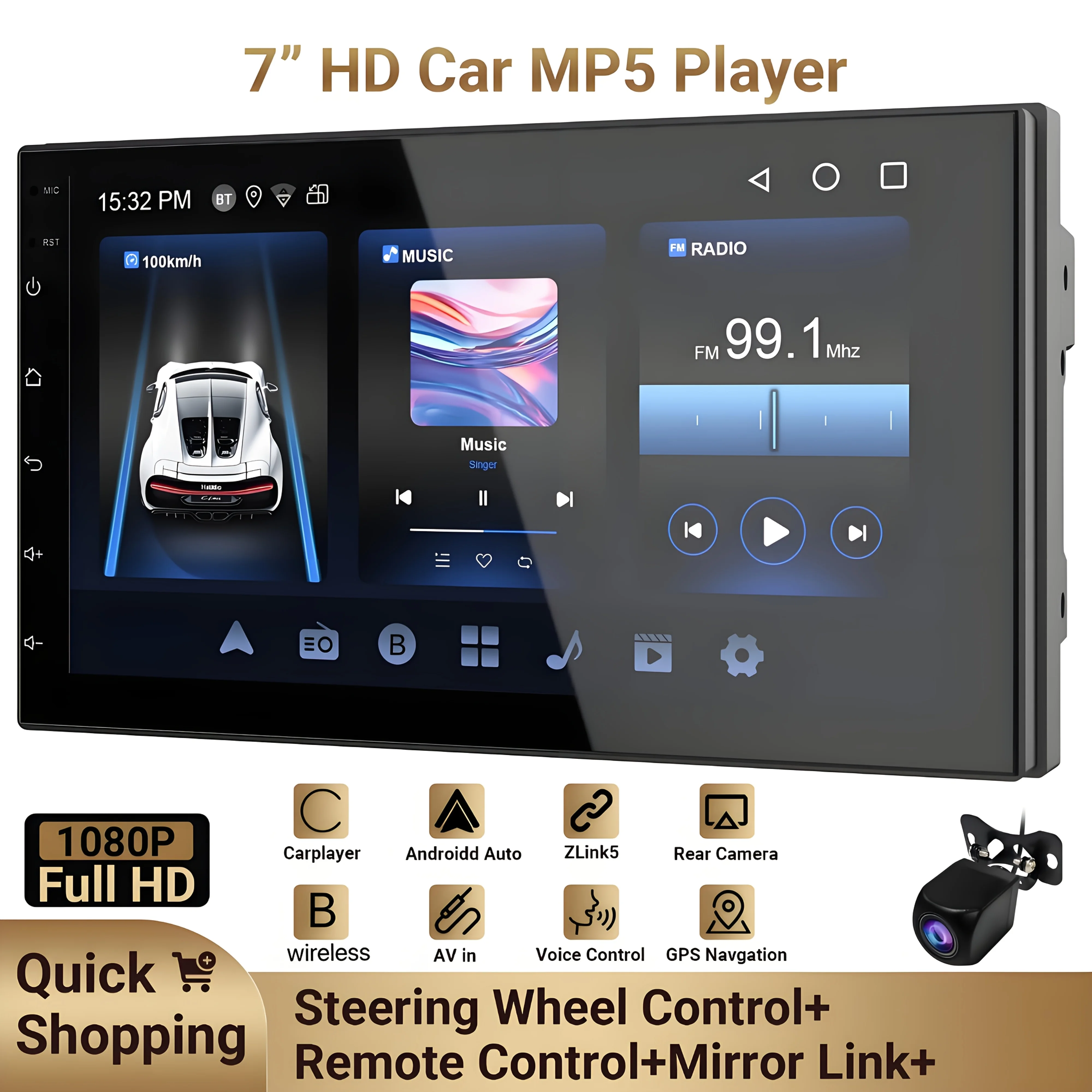 7-Inch Android Car Stereo – Wireless CarPlay & Android Auto Support, GPS Navigation, Steering Wheel Control, Built-in Wi-Fi, 2GB RAM + 64GB Storage, Quad-Core CPU, FM/AM Radio, MirrorLink, Dash Cam Ready, Dual DIN Touchscreen Display view 6