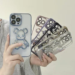 Cute Bear Glitter Quicksand Case for iPhone 11 15 14 13 Pro Max 12  Pro Max 15Pro  Plus  Max Lens Protective Film Plating Cover