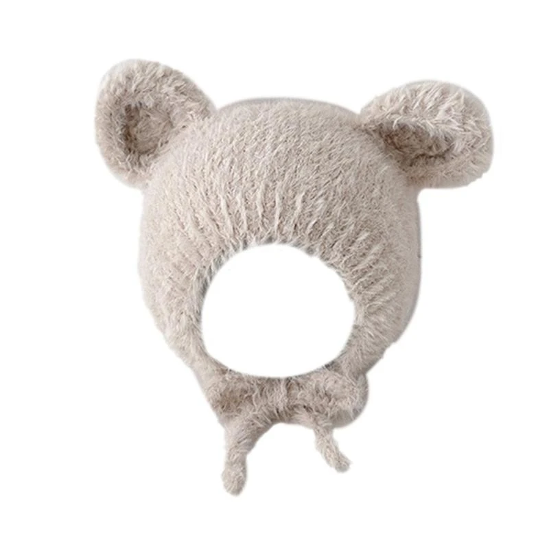 

J15U Детский чепчик с мультяшным медведем, вязаная шапка, удобный теплый чепчик, ветрозащитные шапки для детей от 6 месяцев до 3