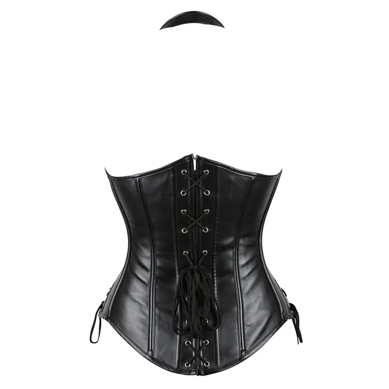 Women Sexy PU Waist Trainer Bustier Underbust Waist Cincher Vest with Straps Corset Faux Leather Corselet Club Party Costumes