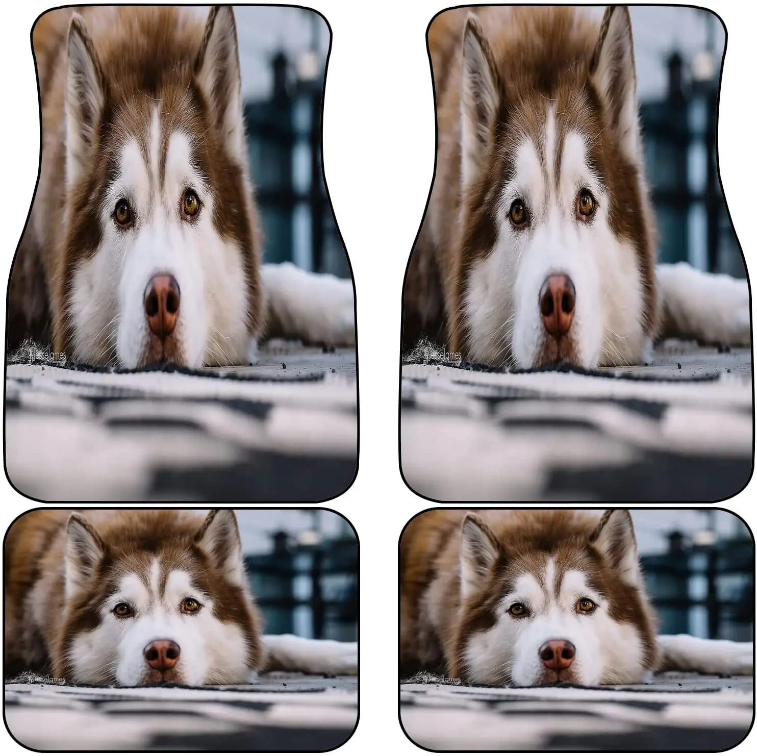 

VINISATH Front & Rear Car Mats Set of 4,Animal Husky Dog Siberian Decorative Universal Fit Car Floor Carpet with Non Slip Backin