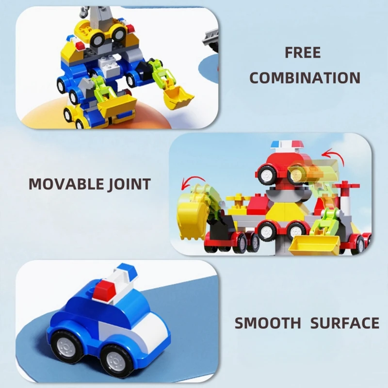 Large Particle Building Blocks Car Engineering Traffic Vehicle Excavator Assemble Education Children Toy DIY Bricks Toy