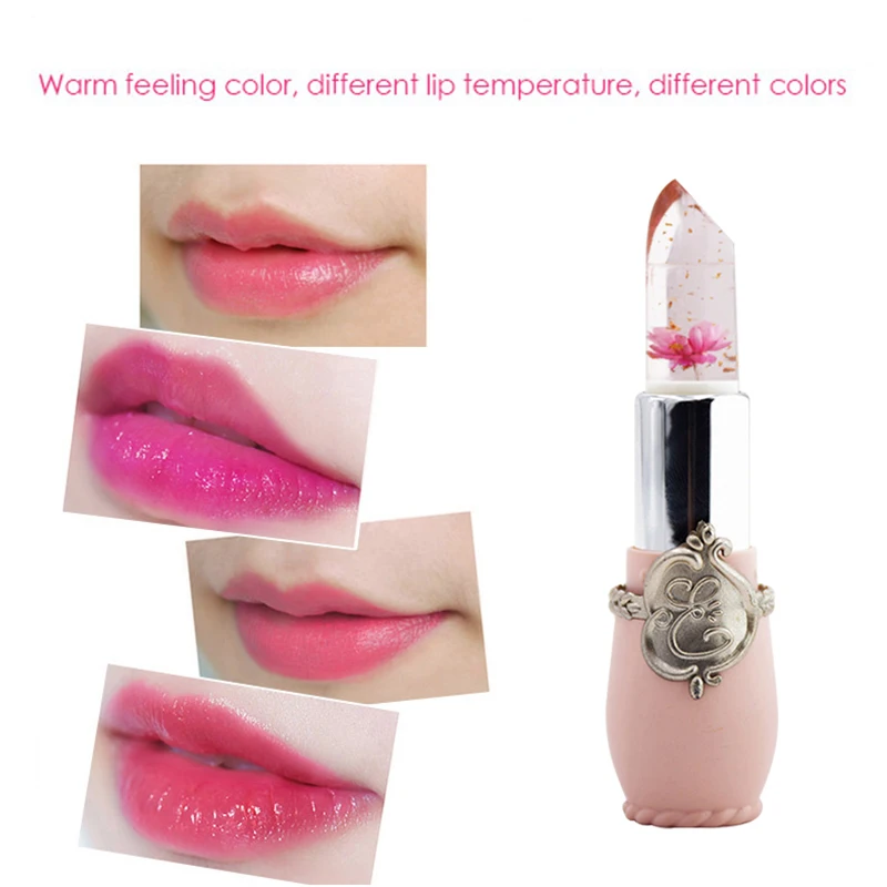 Pintalabios de gelatina de cristal de flor brillante de belleza, bálsamo labial mágico que cambia de temperatura, Color rosa claro y amarillo limón, 2 unidades