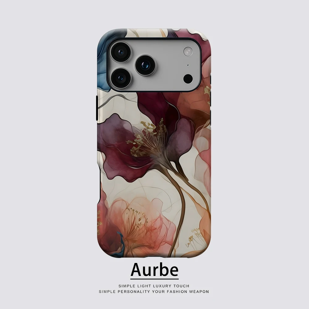 Vergoldete, durchscheinende Blüten für magnetische Handyhüllen für iPhone 17 16 15 14 13 Pro Max Plus – Einzel- und Doppelschichtige robuste Hülle