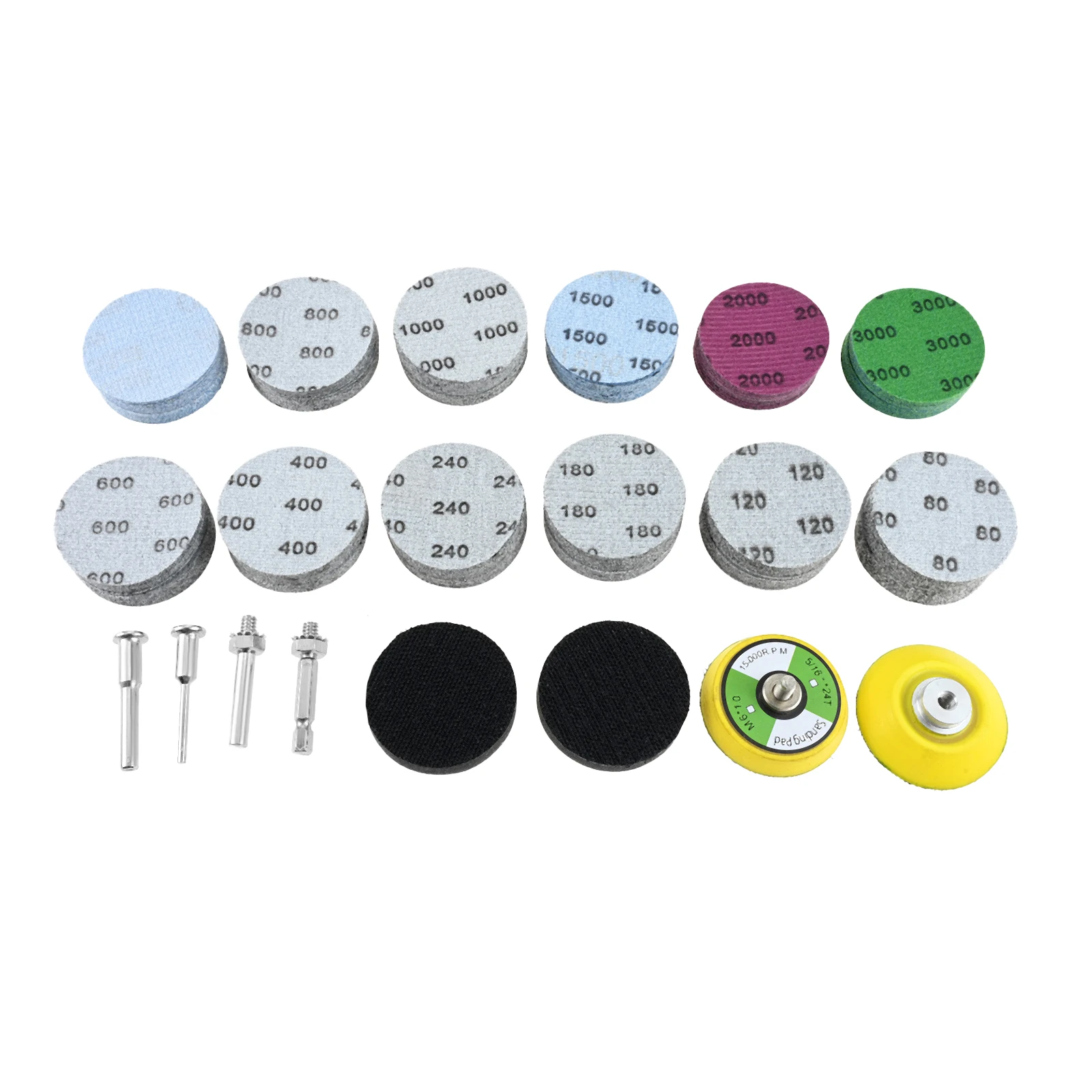 240Pcs/kit 2 Inch 80-5000 Grit Wet Dry Sanding Discs Hook & Loop Sandpaper w/ 1/4