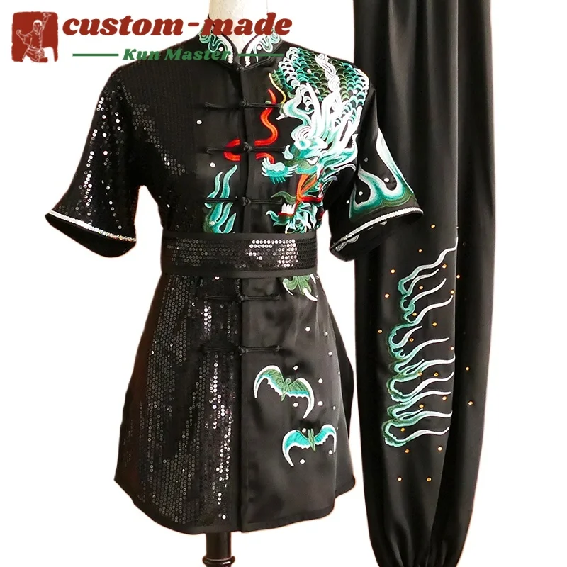 

Униформа для боевых искусств на заказ, костюм кунг-фу с вышивкой дракона, длинный кулак южного кулака, усиленный для соревнований по форм кунг-фу