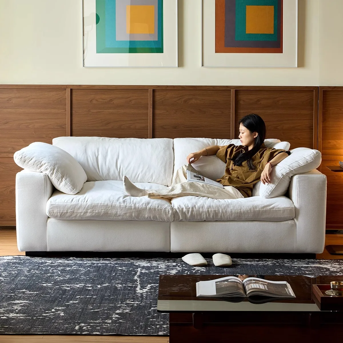 LMM1 cotton-linen living room large and small sofa living room modular white cloud sofa furniture