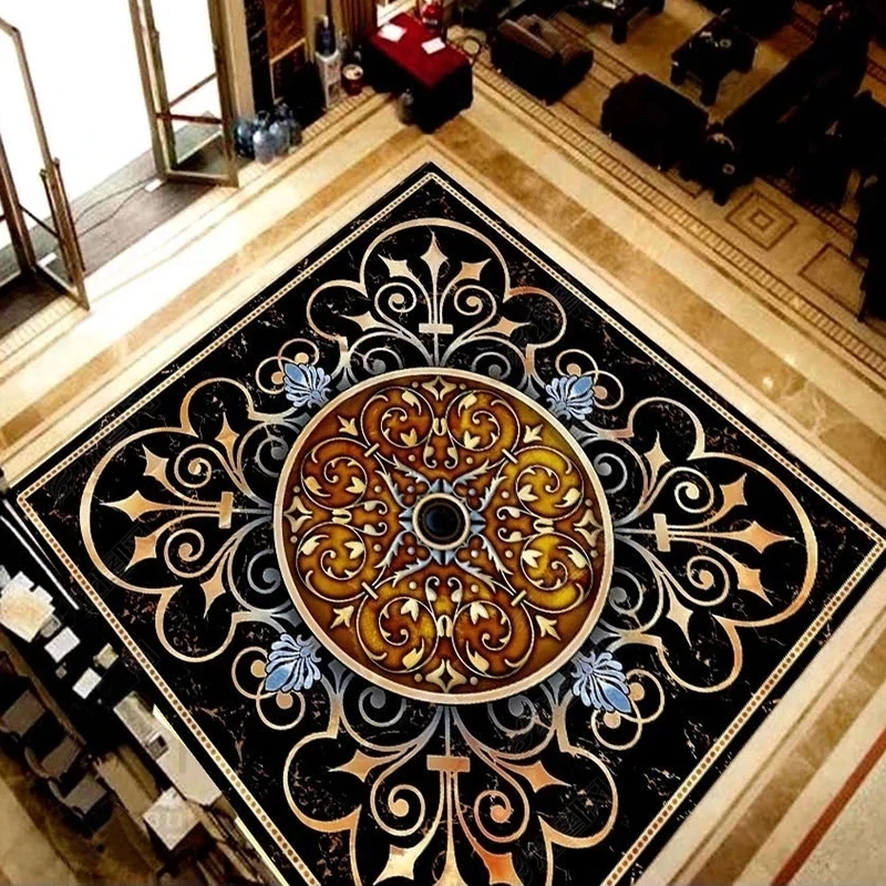 Customized 3D Marble Floor Sticker Mural Living Room Bedroom Corridor Floor Self-adhesive Wallpaper restaurant study Hotel photo