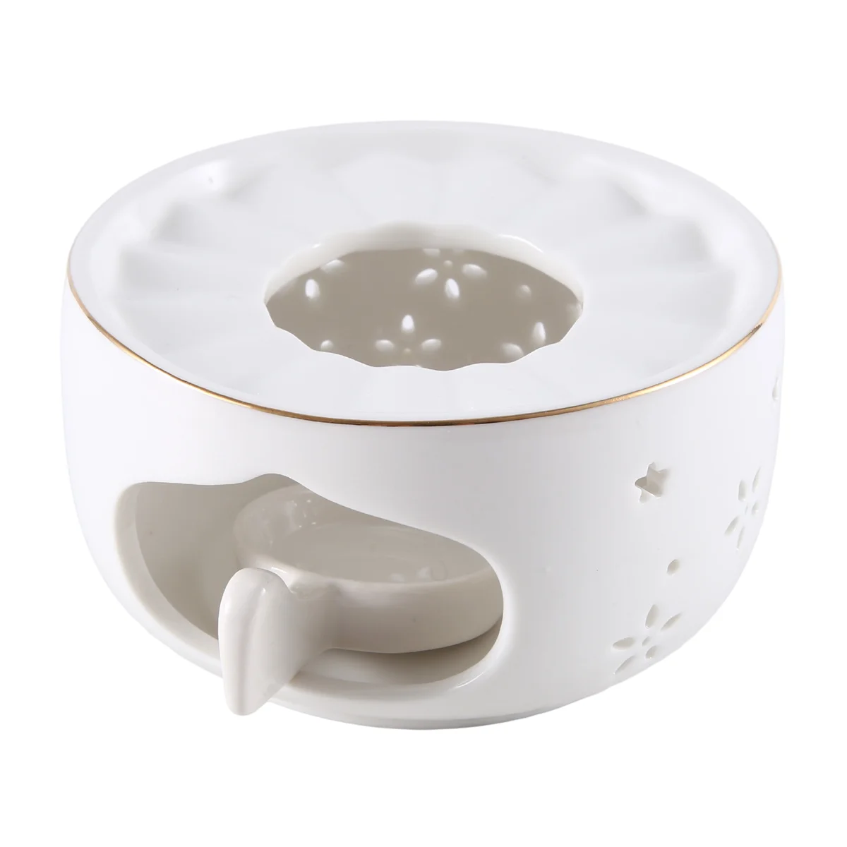 Round Ceramic Teapot Warmer Tea Light Furnace with Candle Tray Heater Trivet Dish Cup Heat Pot White