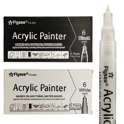 Black White Acrylic Pen Set 0.7mm Water-based Marker Student Painting Creation DIY Metal Stone Paint Pen Artist's Art Supplies