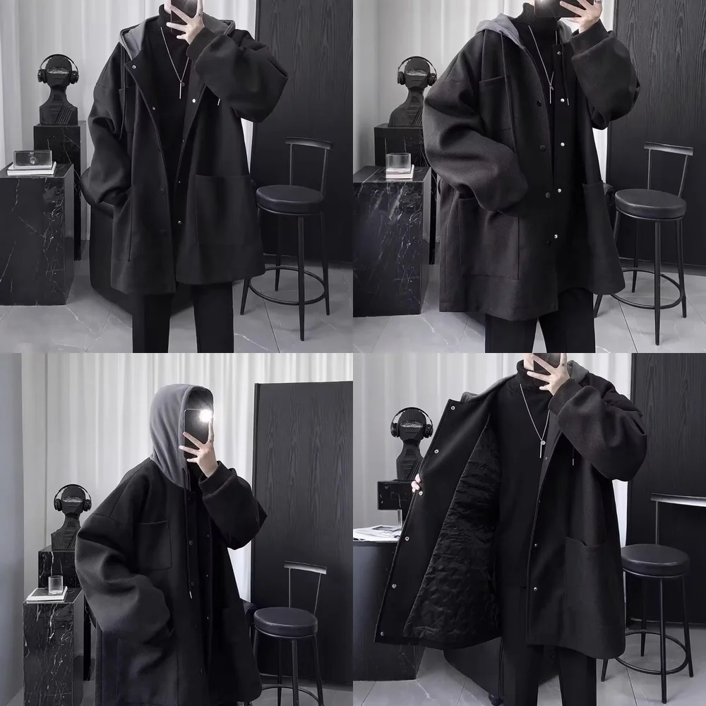 

Ветровка, мужской плащ, повседневное шерстяное пальто с капюшоном для мужчин, легкая теплая верхняя одежда с длинными рукавами