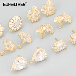 GUFEATHER MB73, accessori per gioielli, senza nichel, placcato in oro 18 carati rodiato, rame, zircone, ciondoli, creazione di gioielli, orecchini fai da te, 6 pz/lotto