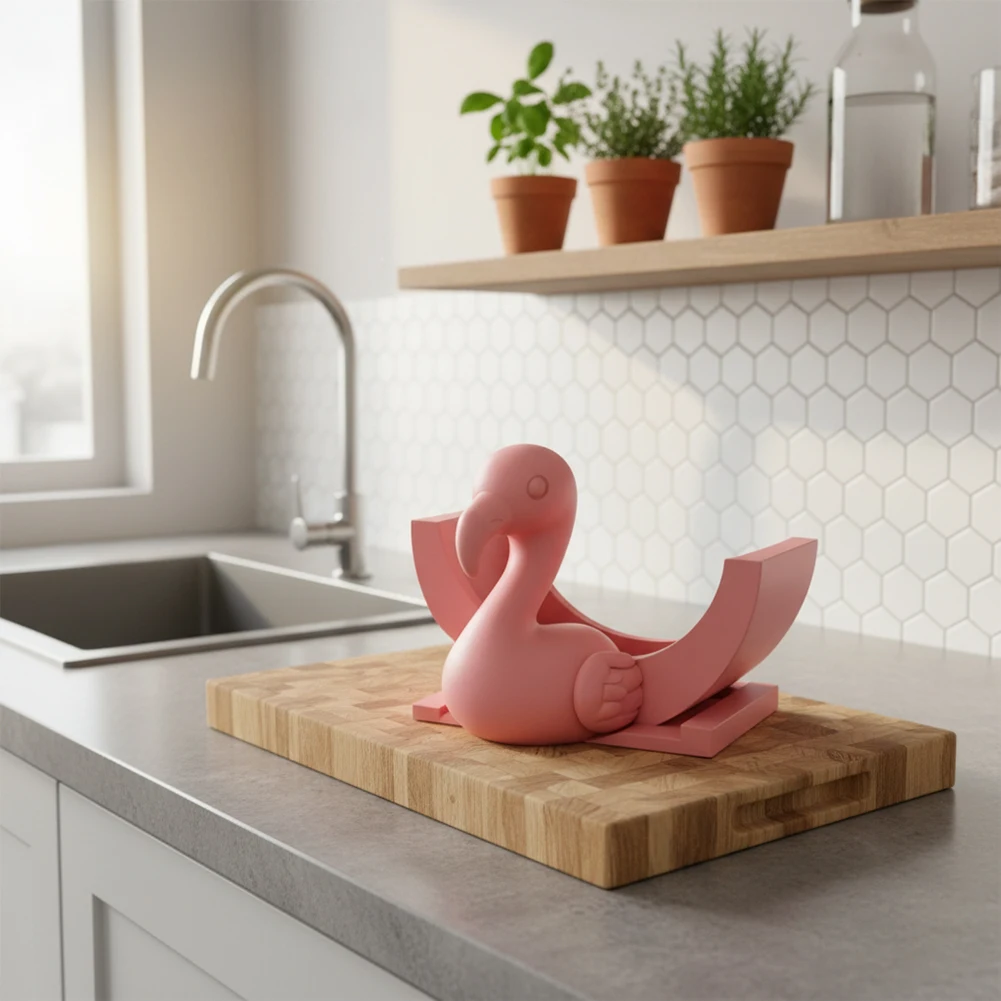 Flamingo Sponge Holder with Drainage-Focused Construction - Small Kitchen Organizer for Sponges and Cleaning Tools