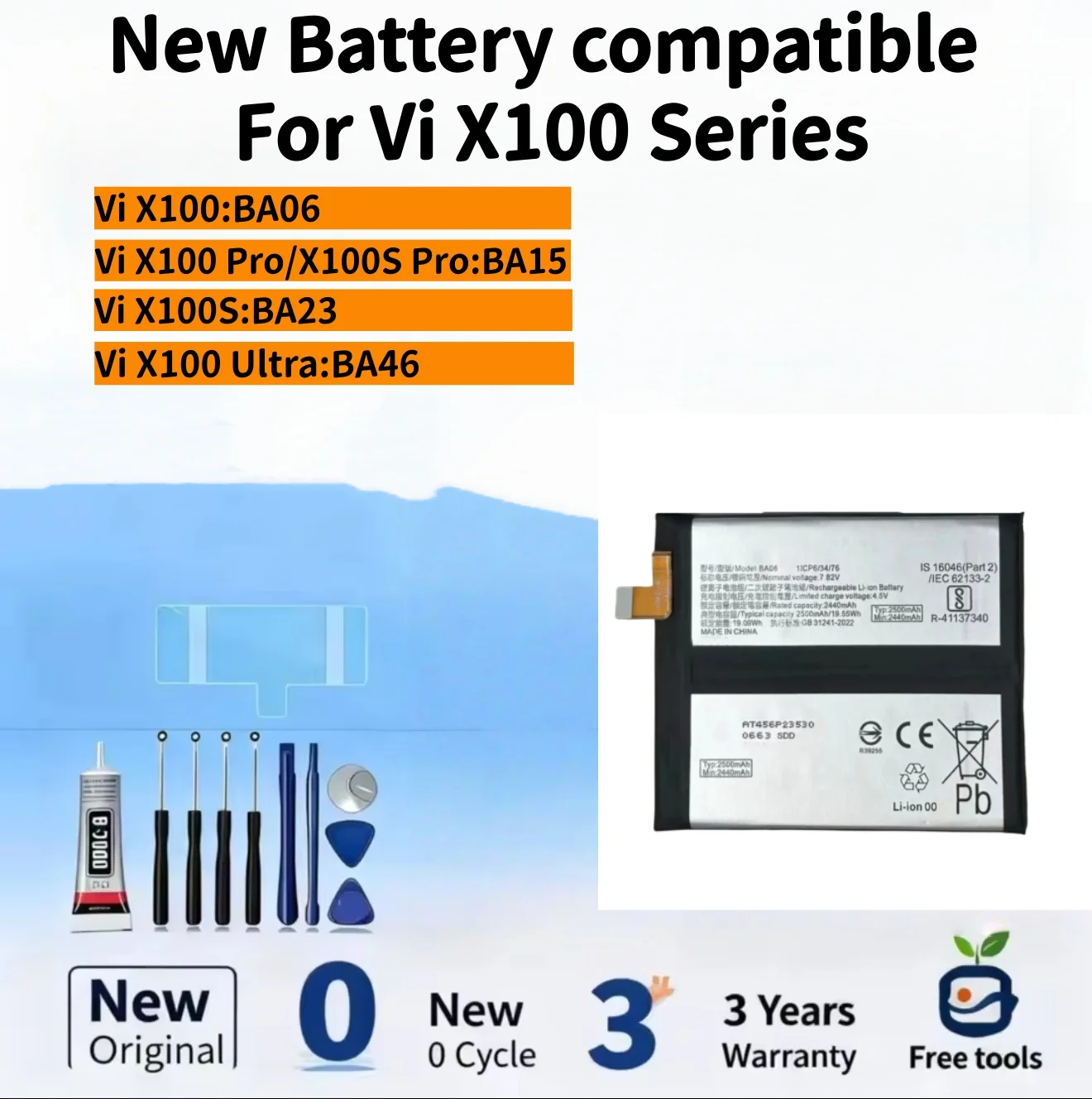 New Battery compatible For Vi X100/ X100 Pro / X100S Pro/ X100S / X100Ultra Mobile Phone Batteries + Free Tools