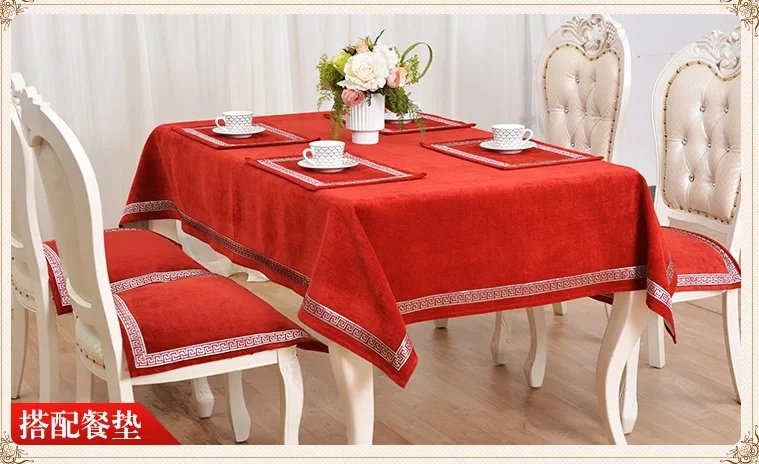 New Chinese High-end Tablecloth Lace Splicing Simple Modern Dinning Tablecloth Solid Black Pure Color Table Cover Velvet Coffee