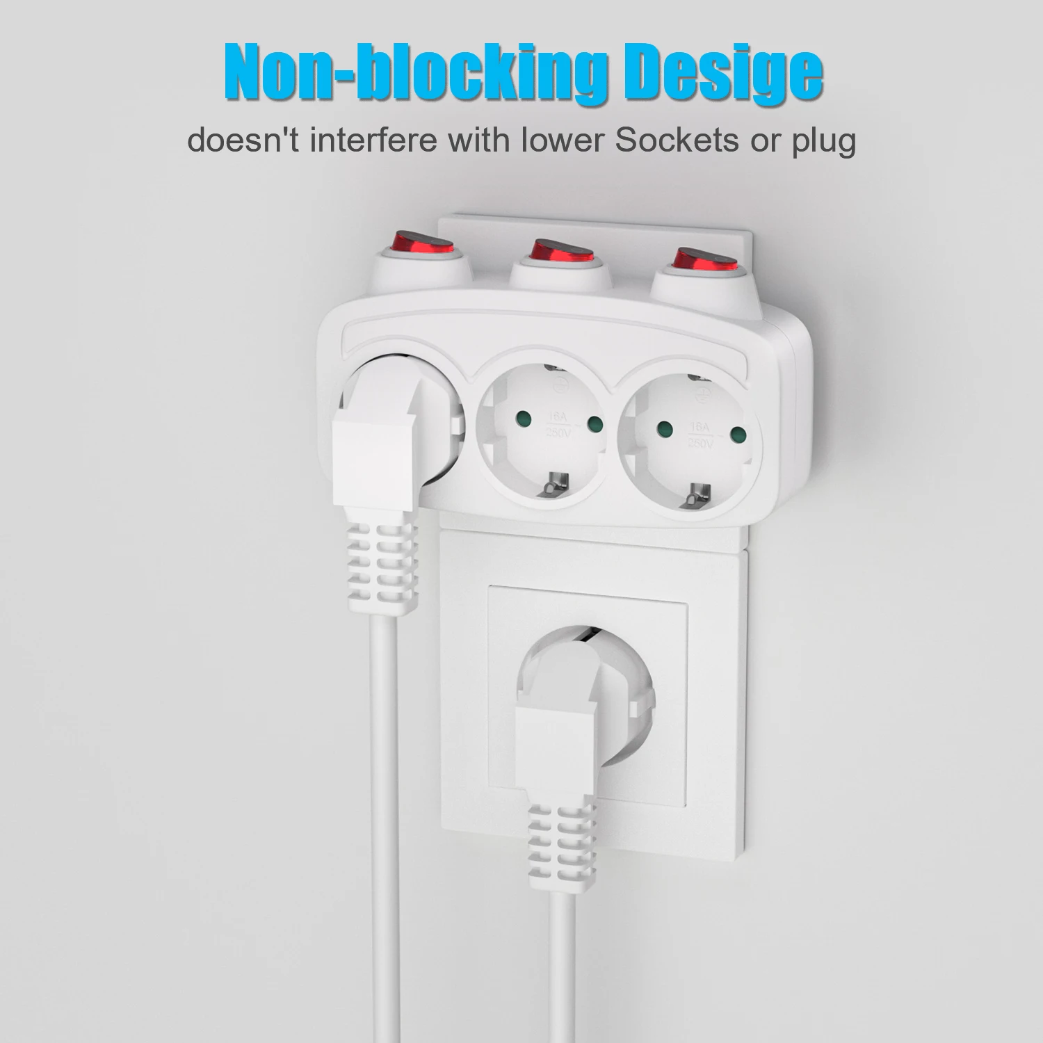 منفذ تمديد المقابس الكهربائية للاتحاد الأوروبي مع مفتاح تشغيل/إيقاف Schuko ألمانيا القياسية Mulit Plug Wall Converter محول الطاقة