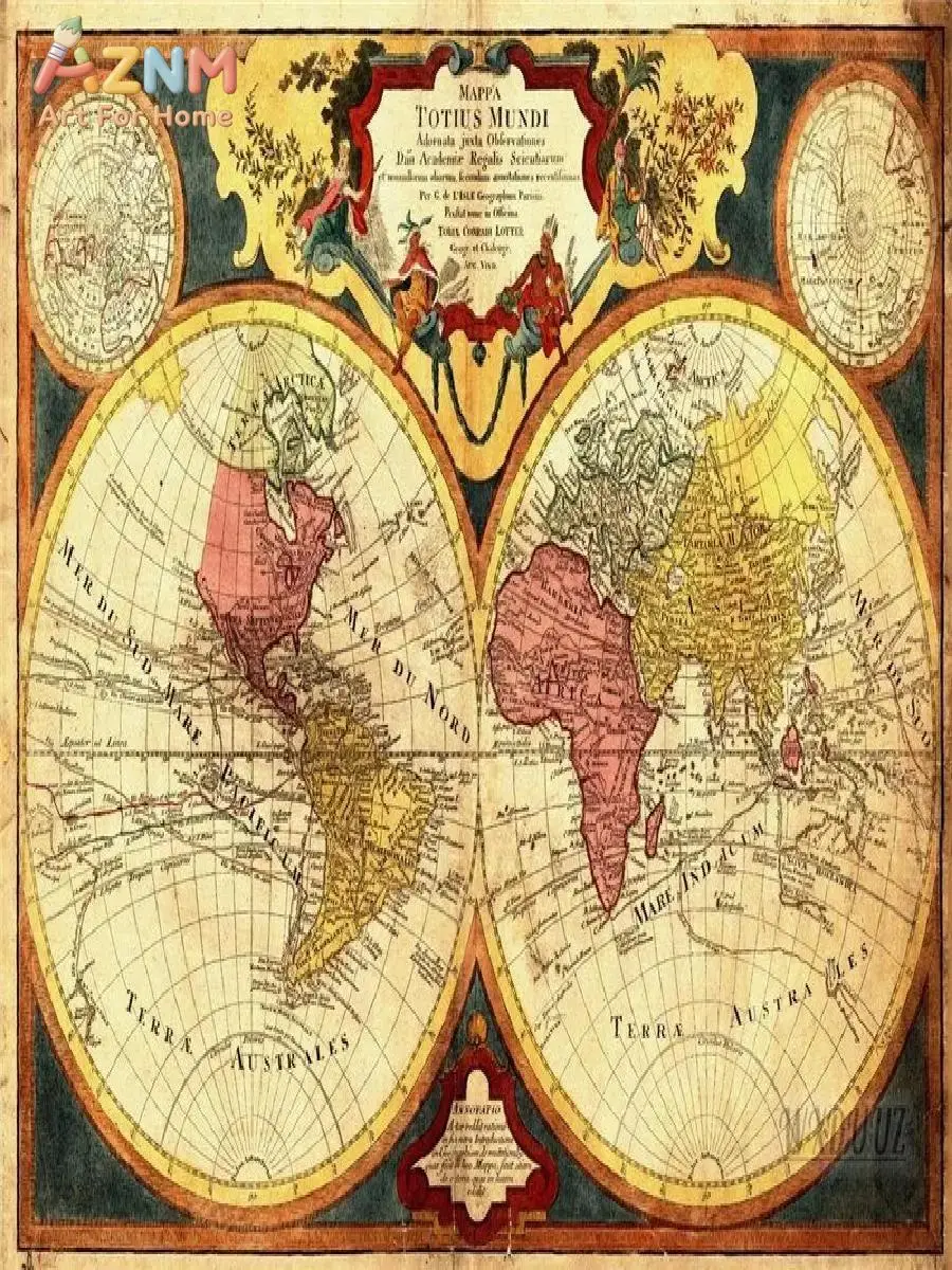 Vintage World Map Canvas Print  Classic Earth Painting Poster for Living Room Home Office Study  Wall Art Decor  Poster Prints D
