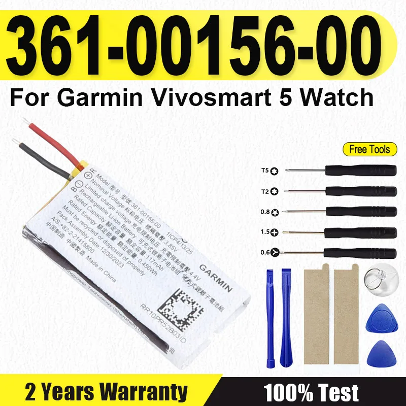 

Сменный аккумулятор 361-00156-00, 117 мАч, 3,8 В для Garmin Vivosmart 5, аккумулятор для ремешка для часов 5, аккумулятор для ремешка для часов + бесплатные инструменты