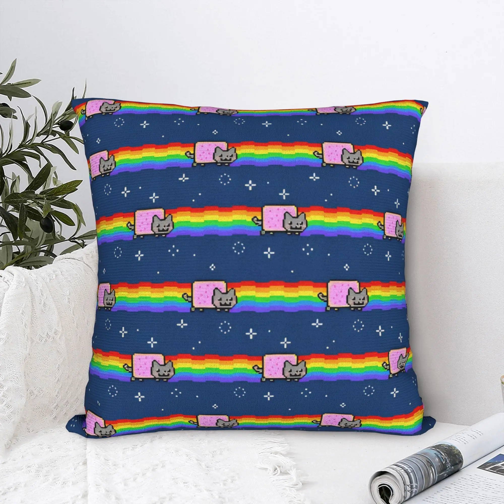 Nyan-Cats Rainbow Funny Game Pillowcase Printing Polyester Cushion Cover Gift Internet Meme Pillow Case Cover Home Square