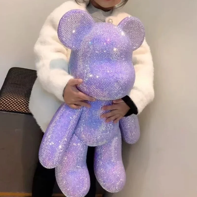 DIY Large Rhinestone Bear Figure Handmade Crystal Diamond Violent Bear Statue Fluorescent Stone Glitter Toy Doll Room Decoration