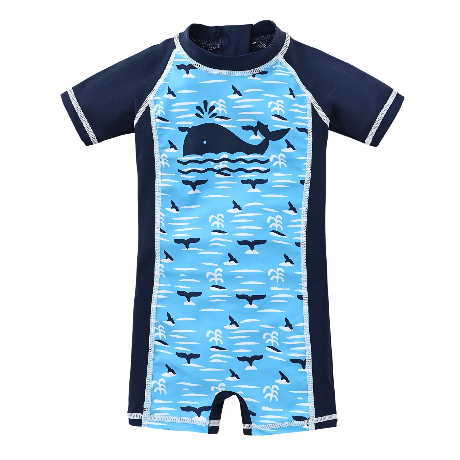 

Boy's Cartoon Whale One-piece Swimsuit Stretchy Short Sleeve Bathing Suit Boys Zipper Swimwear For Beach Holiday