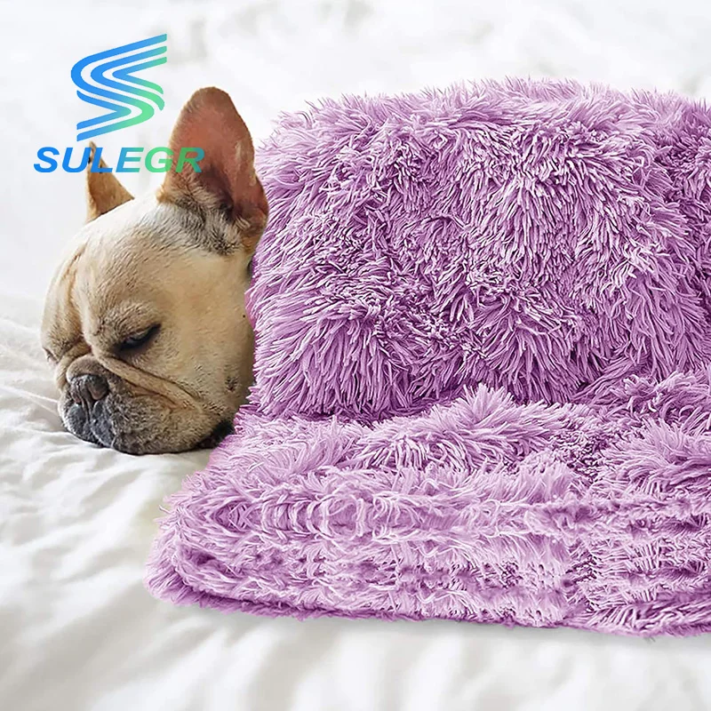 SULEGR Pet Dog Bed Blankets Fluffy Fleece Dog Throw Sleep Mat Soft Puppy Blankets Fuzzy Reversible Sherpa Couch Travel Washable