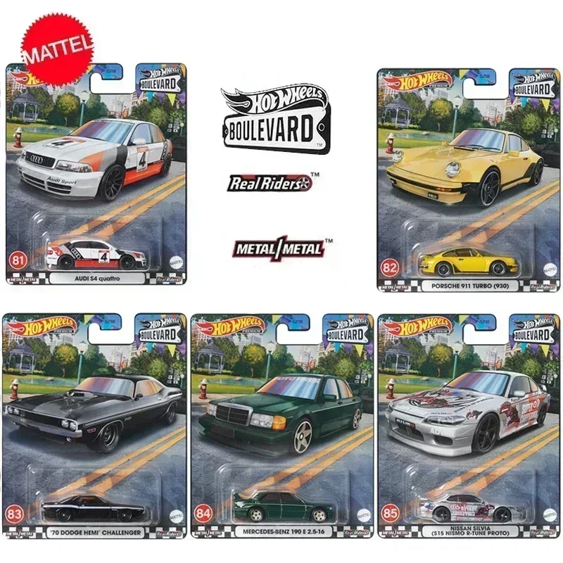 Mattel-Premium carro brinquedos para meninos, Hot Wheels, GJT68, Boulevard Audi S4, Porsche 911 Turbo, Nissan Silvia, coleção do veículo